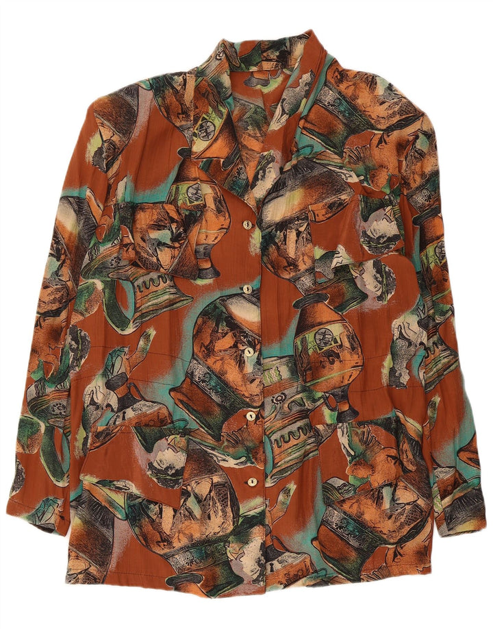 Blusa feminina vintage com estampa abstrata UK 18 XL marrom