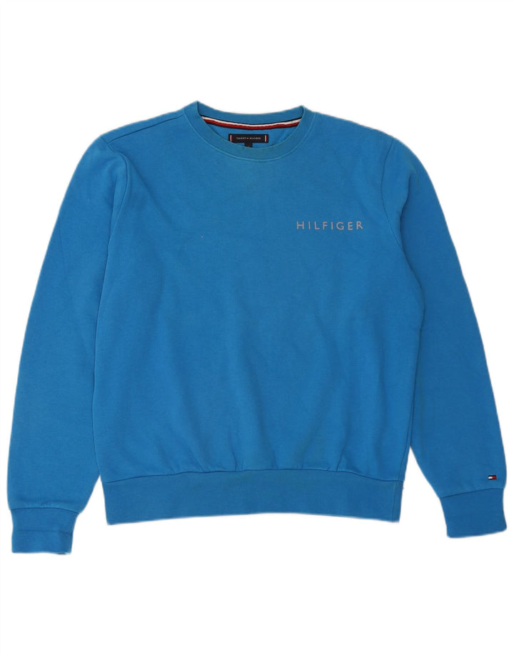TOMMY HILFIGER Masculino solto ajuste moletom jumper pequeno algodão azul
