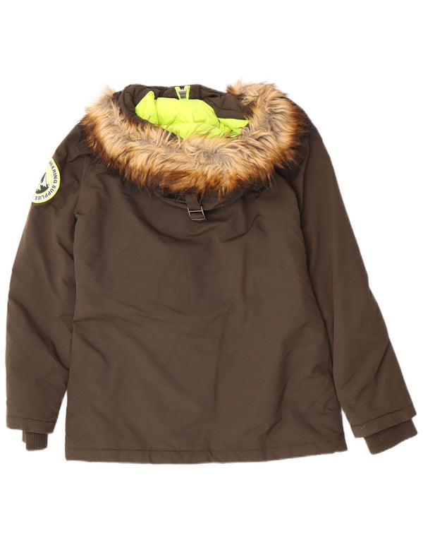 Jaqueta Parka Superdry Feminina com Capuz Oversized Reino Unido 10 Pequeno Cáqui Nylon