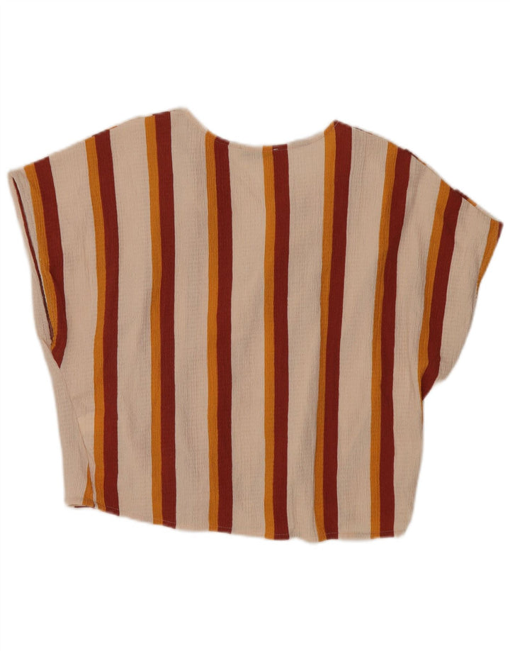 Blusa feminina Trafaluc Zara Top UK 14 grande poliéster listrado branco