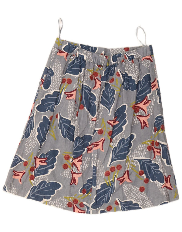 Saia evasê feminina White Stuff Reino Unido 8 pequena W28 linho floral cinza