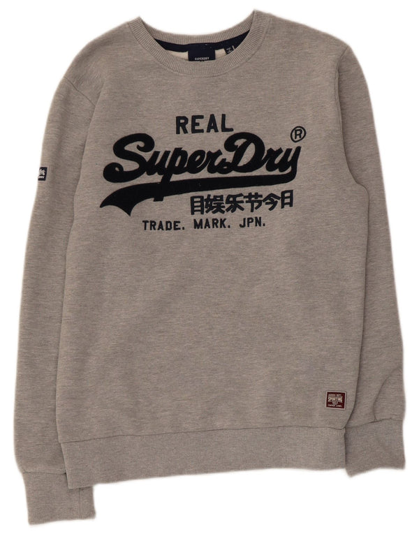 Suéter gráfico feminino Superdry UK 14 algodão cinza médio