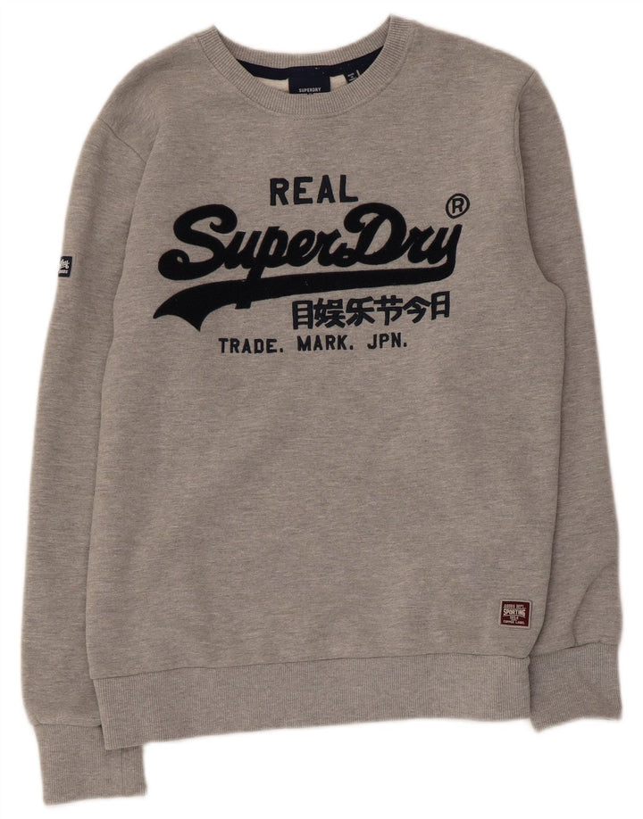 Suéter gráfico feminino Superdry UK 14 algodão cinza médio