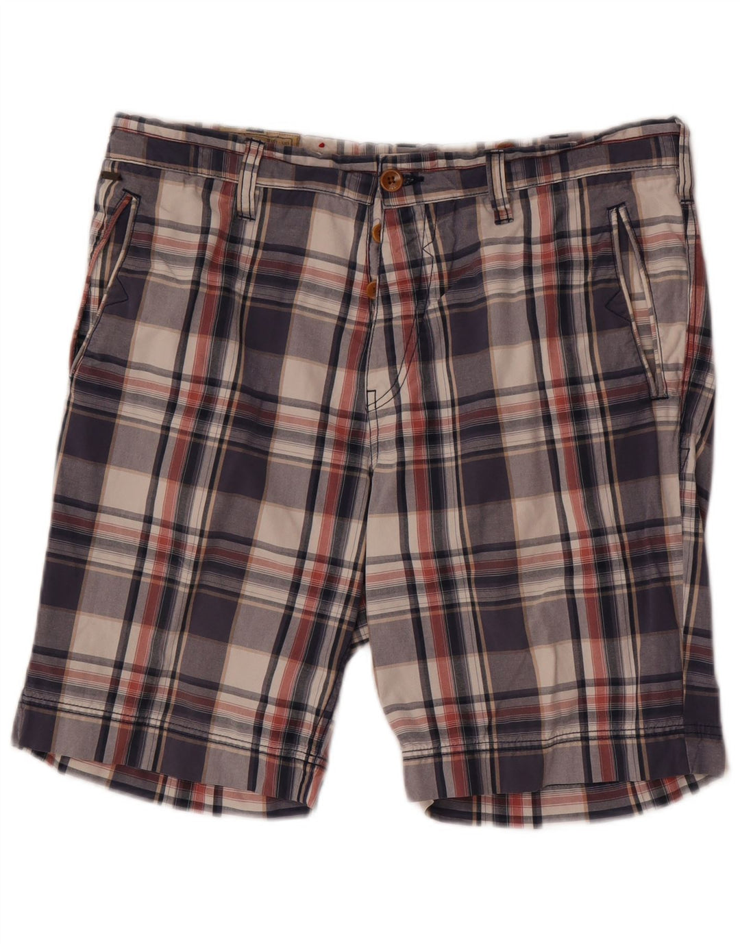 Guess Mens Chino Shorts W34 Grande Algodão Xadrez Azul Marinho