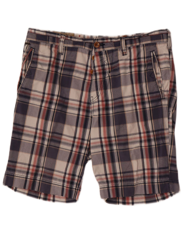 Guess Mens Chino Shorts W34 Grande Algodão Xadrez Azul Marinho
