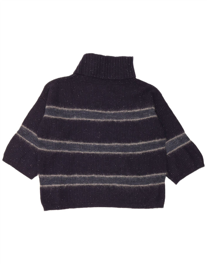 Suéter feminino Massimo Dutti manga 3/4 com gola redonda Reino Unido 14 azul marinho médio