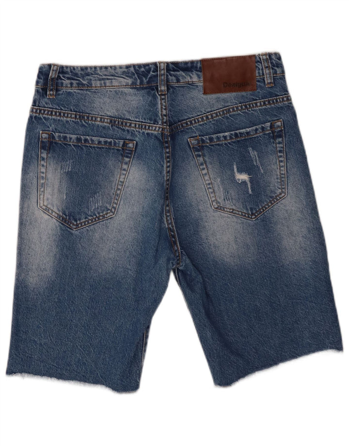 Shorts jeans masculino Desigual desgastado W30 algodão patchwork azul médio