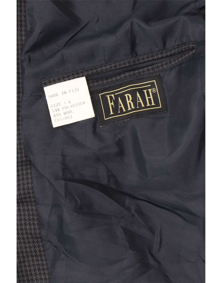 Jaqueta blazer masculina Farah com 2 botões Reino Unido 40 grande lã houndstooth azul marinho