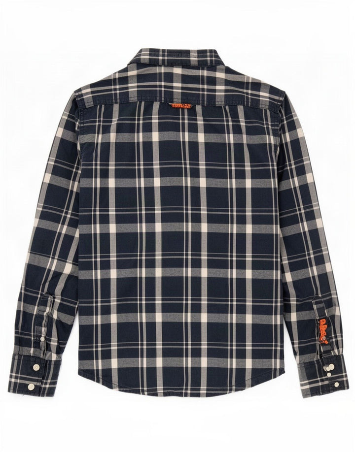 Camisa masculina Superdry média xadrez azul marinho algodão