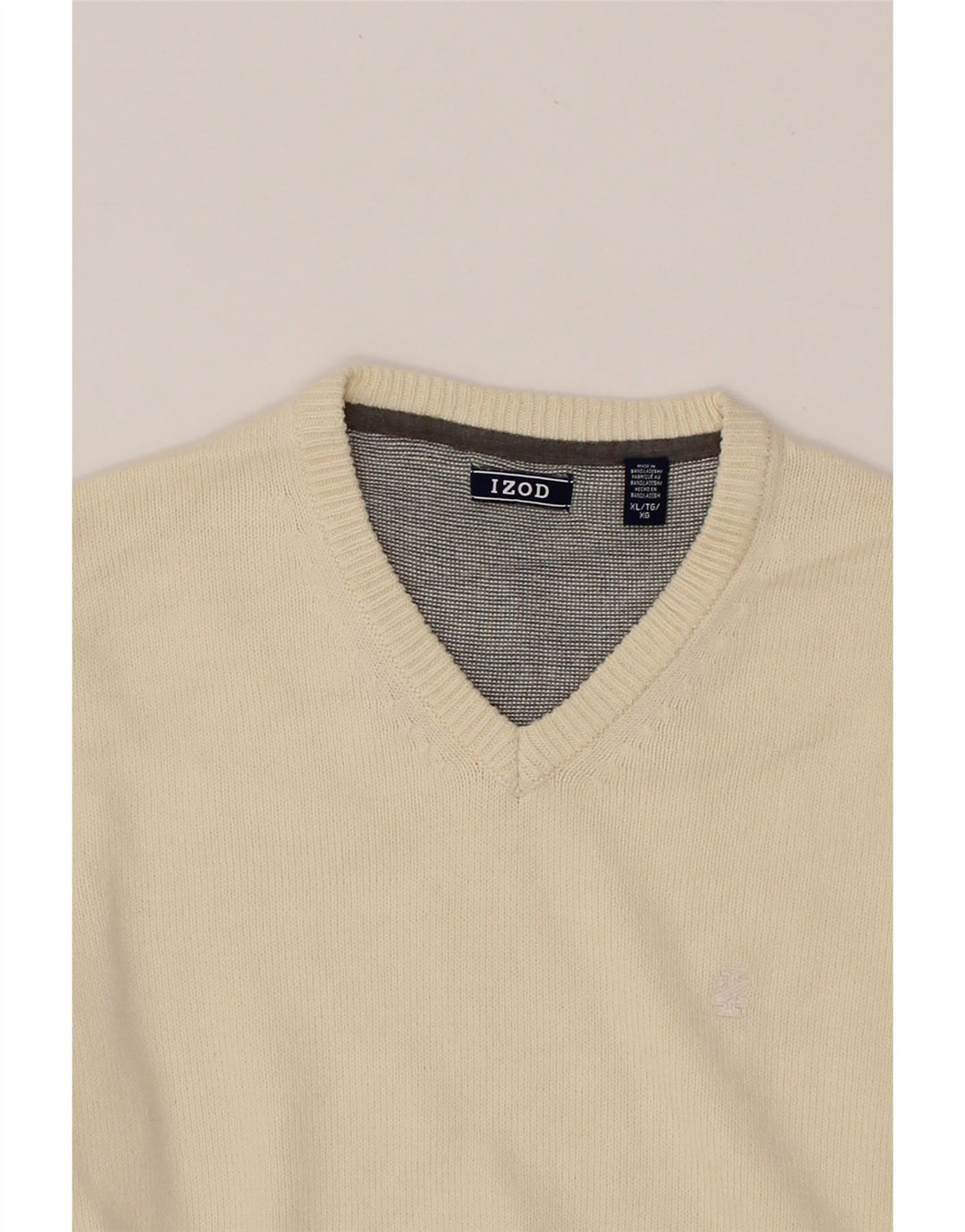 IZOD Womens V-Neck Jumper Sweater UK 18 XL Off White Cotton Vintage Izod and Second-Hand Izod from Messina Hembry 