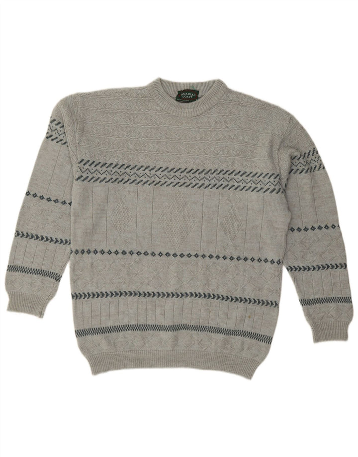 Suéter masculino CANADIAN com gola redonda e acrílico listrado cinza médio