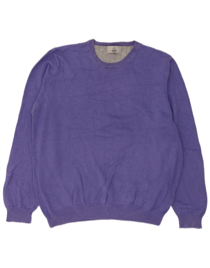 Suéter masculino Marks & Spencer com ajuste regular e gola redonda, grande roxo