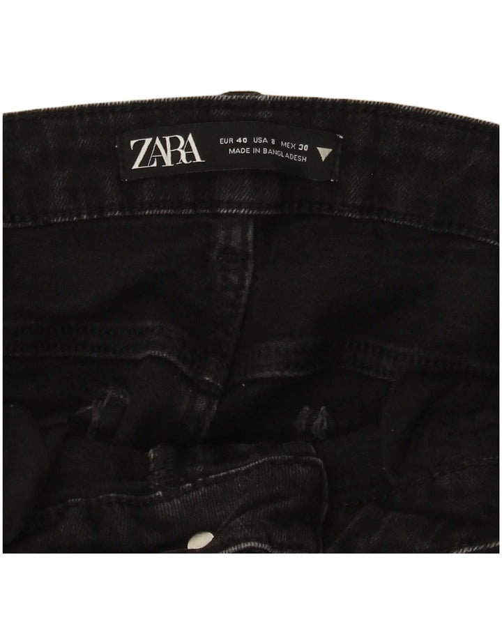 Zara Jeans feminino slim desgastado EU 40 médio W30 L27 algodão preto