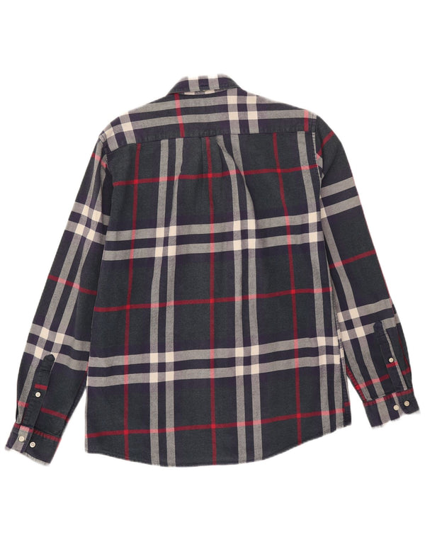 Camisa masculina Barbour de flanela sob medida, algodão xadrez azul marinho médio