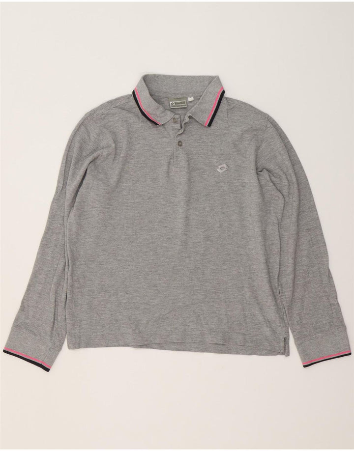 Camisa polo masculina de manga comprida LOTTO algodão cinza médio