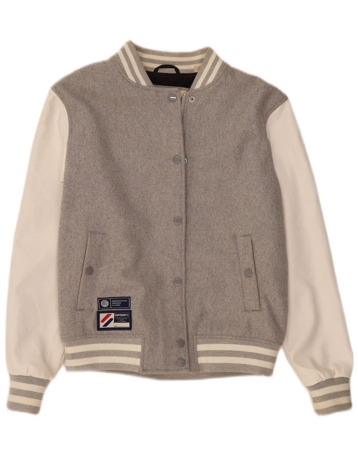 Jaqueta feminina superdimensionada SUPERDRY UK 10 Small Grey Colourblock