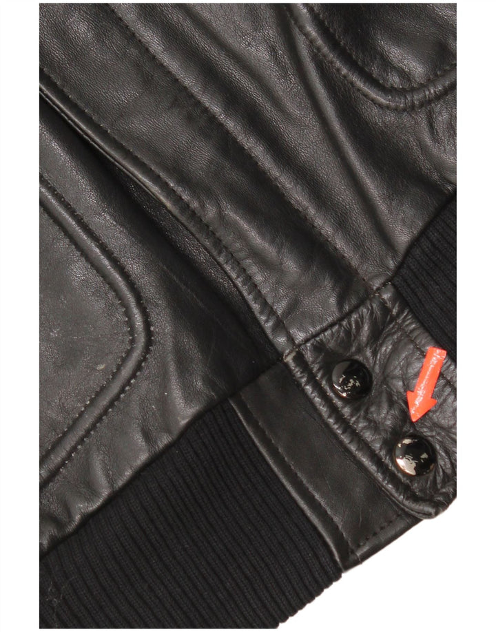 Jaqueta militar de couro masculina vintage Reino Unido 38 couro preto médio
