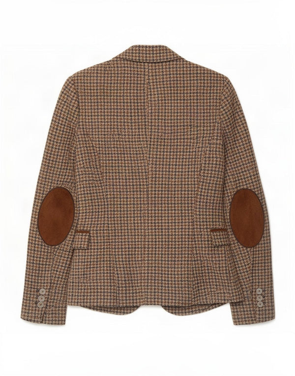 Jaqueta blazer feminina Zara com 1 botão Reino Unido 10 pequena lã marrom houndstooth