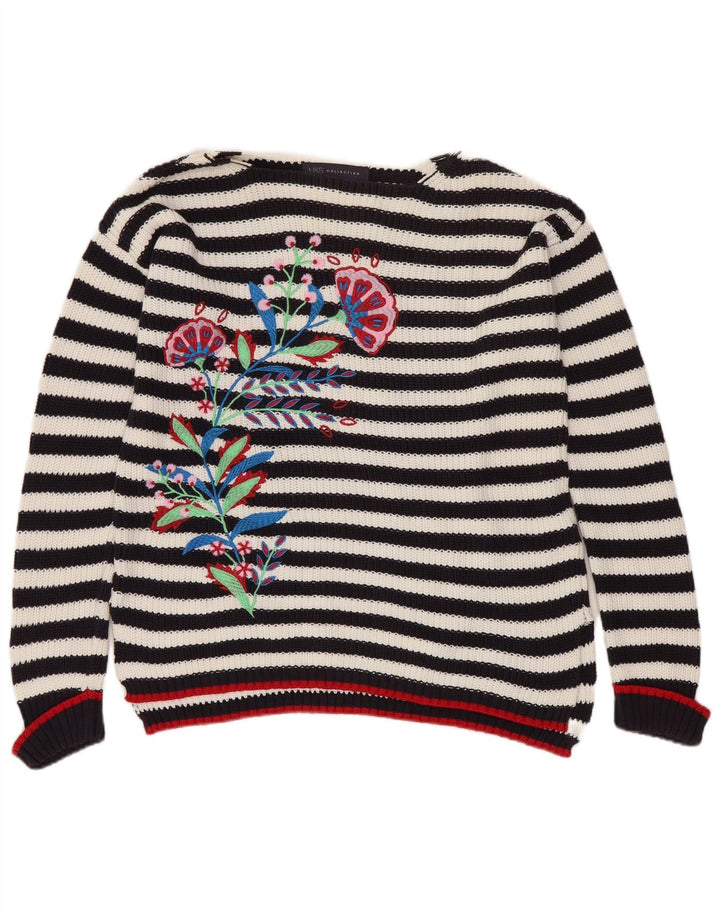 Suéter feminino MARKS & SPENCER com gola canoa Reino Unido 10 pequeno floral preto