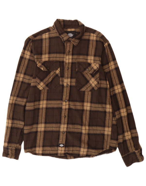 Camisa masculina de flanela Dickies pequena marrom xadrez de algodão