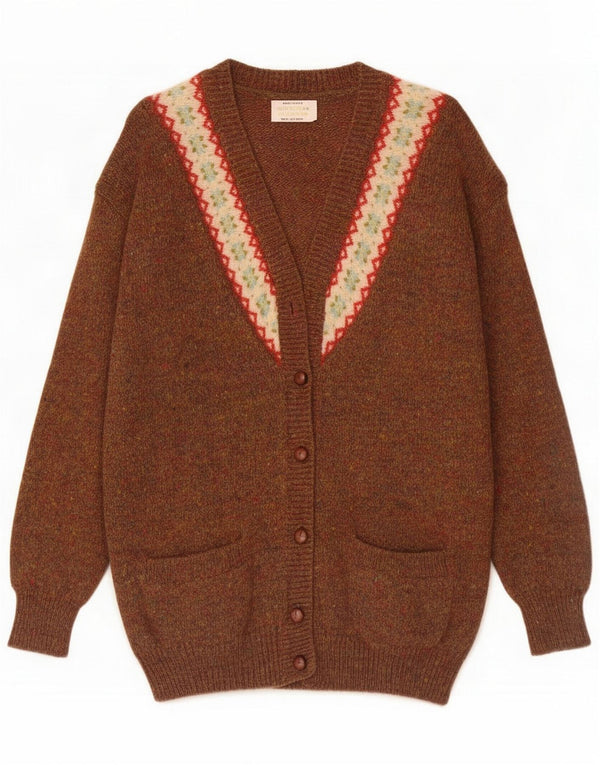 Suéter cardigã feminino oversized Benetton UK 6 XS Brown Fair Isle