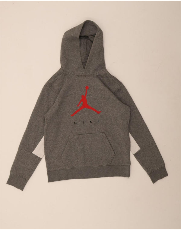Suéter com capuz gráfico Jordan Boys 13-14 anos XL cinza colorblock algodão