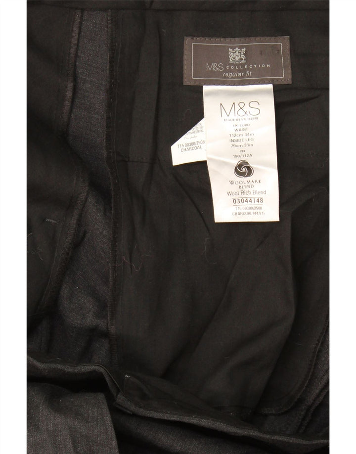 Calça masculina de ajuste regular Marks & Spencer W44 L31 lã cinza
