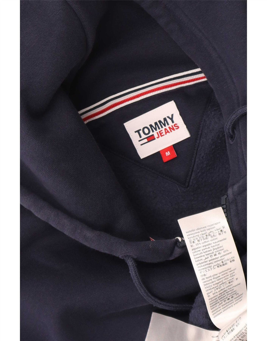 Tommy Hilfiger Suéter masculino com capuz e zíper médio algodão azul marinho