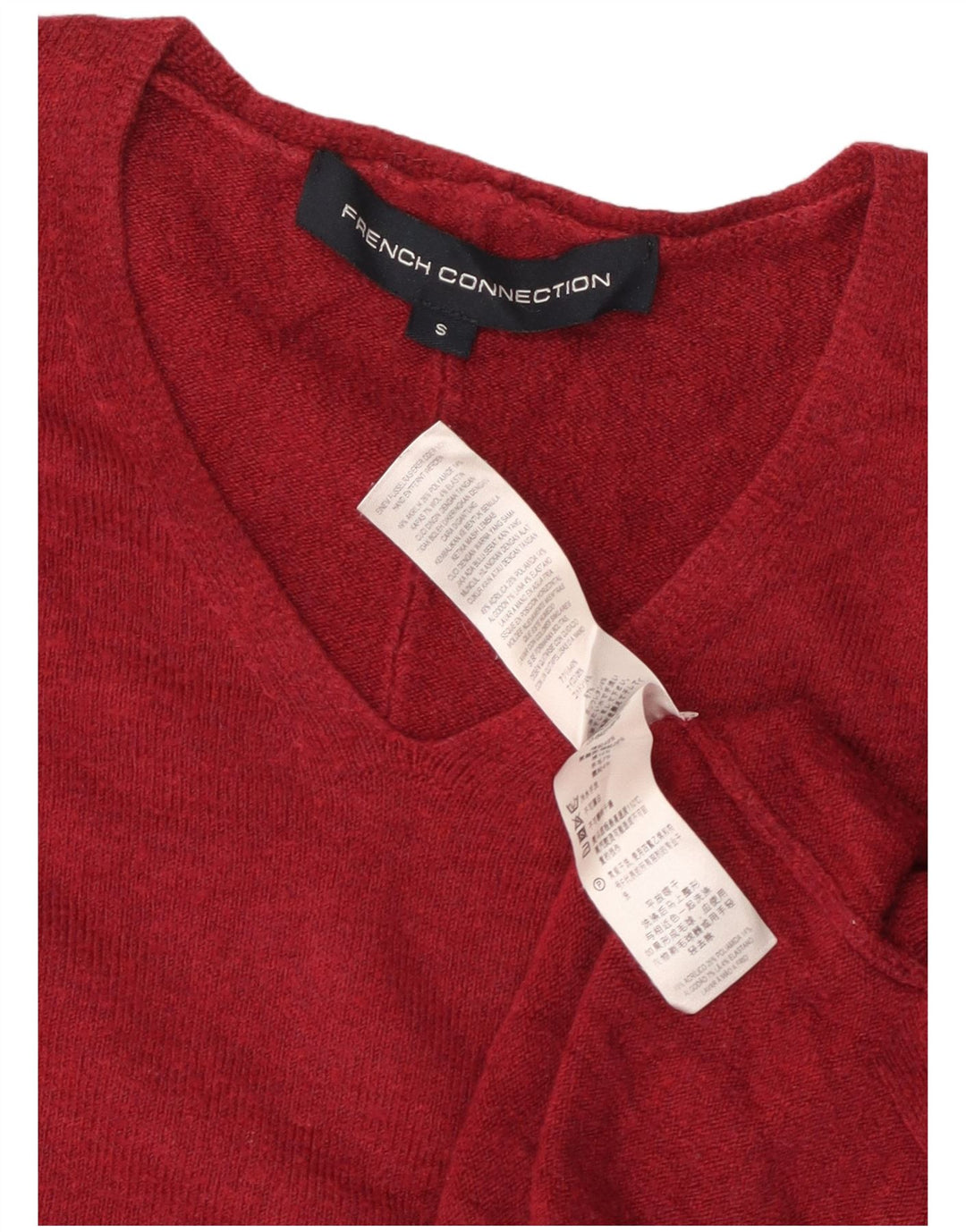 Suéter feminino FRENCH CONNECTION com decote em V Reino Unido 10 pequeno Borgonha