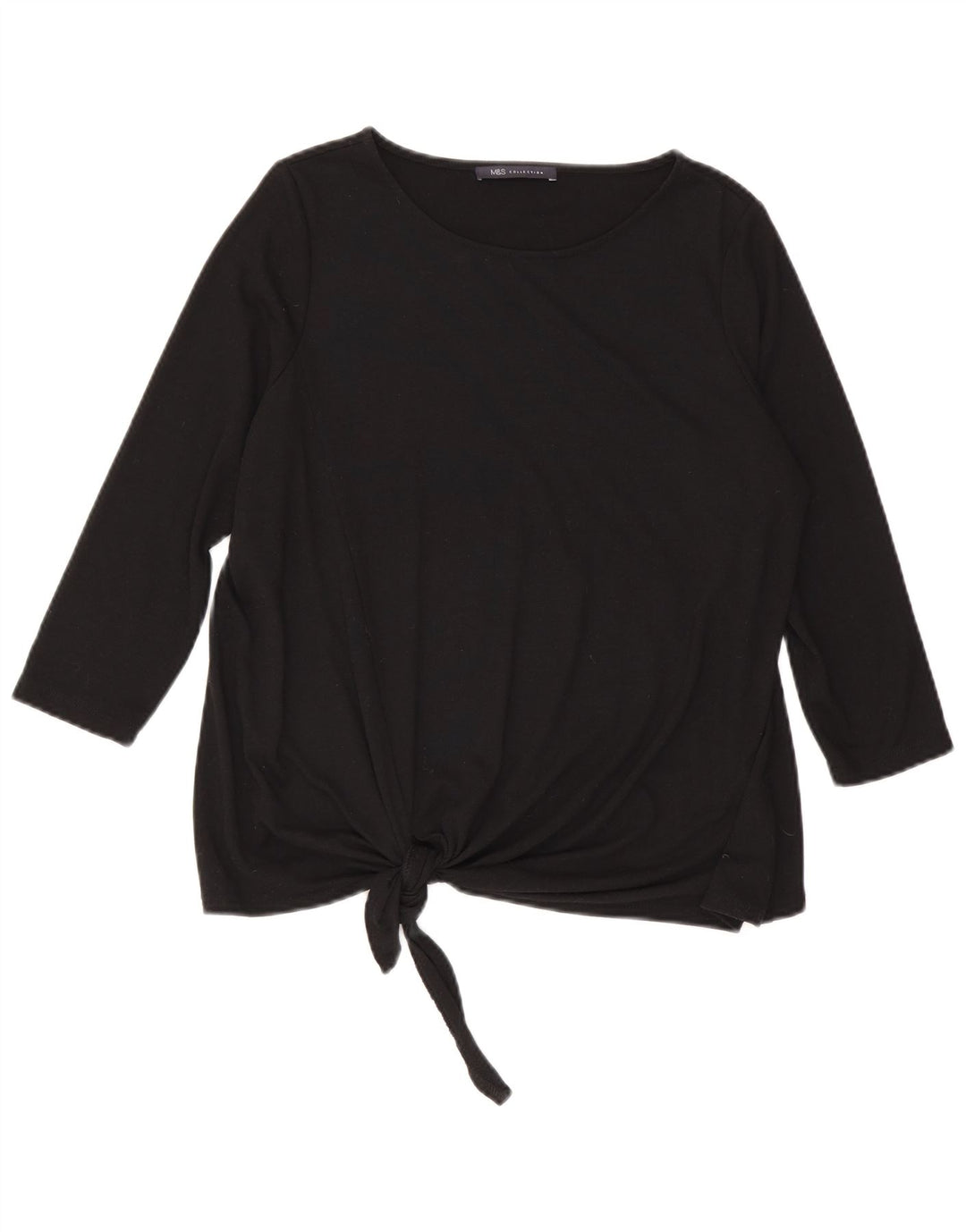 Top feminino Marks & Spencer manga 3/4 UK 12 poliéster preto médio