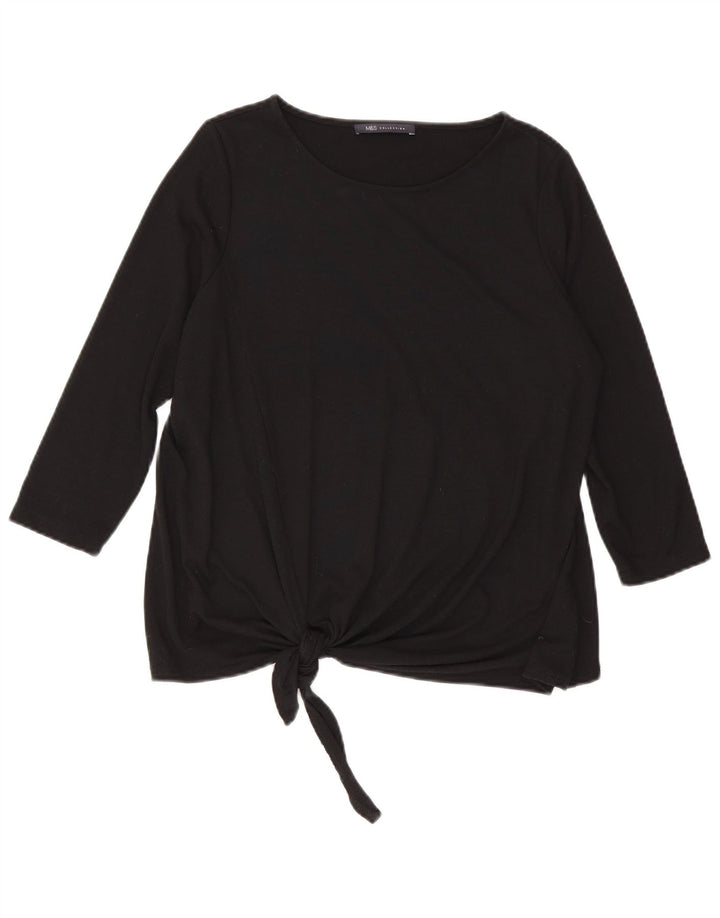 Top feminino Marks & Spencer manga 3/4 UK 12 poliéster preto médio