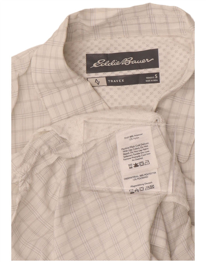 Camisa feminina EDDIE BAUER UK 10 poliéster xadrez branco pequeno