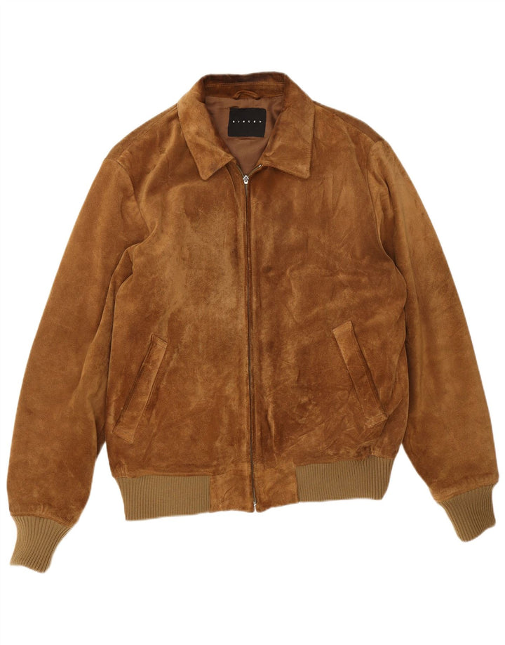 Sisley Jaqueta bomber masculina de camurça UK 36 pequena marrom