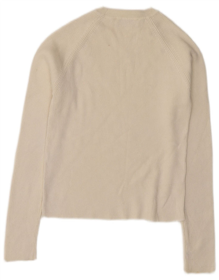 Suéter feminino Zara com gola redonda e gola redonda, Reino Unido 12 médio branco