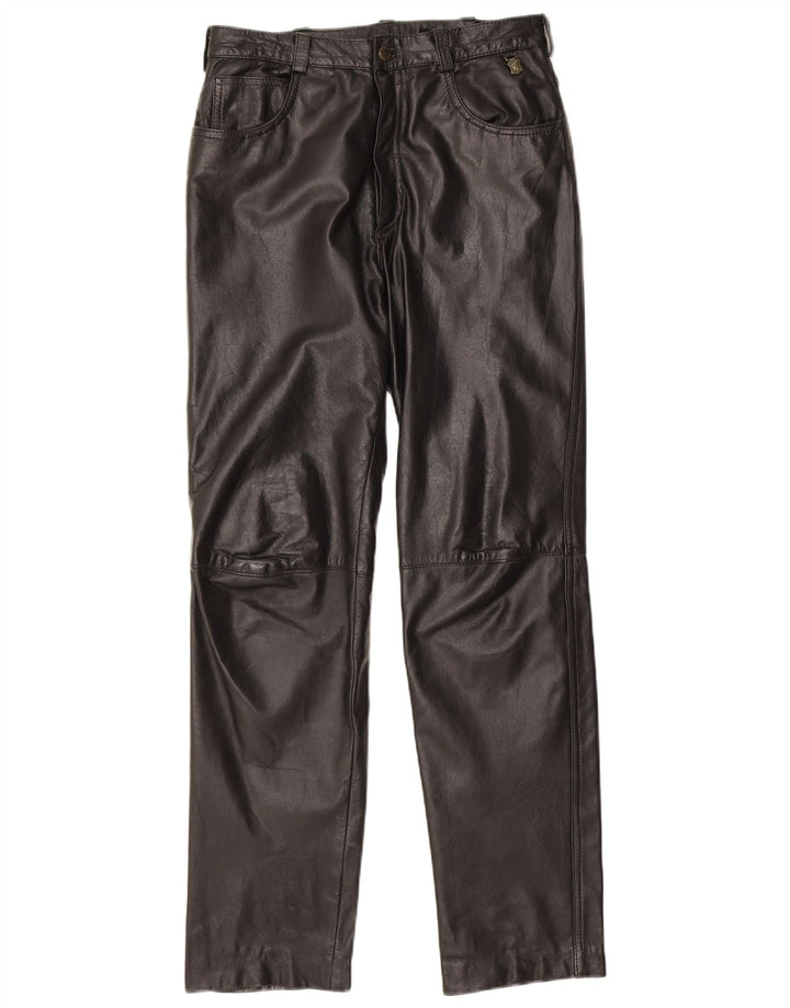 Calças de couro retas masculinas vintage W31 L30 pretas