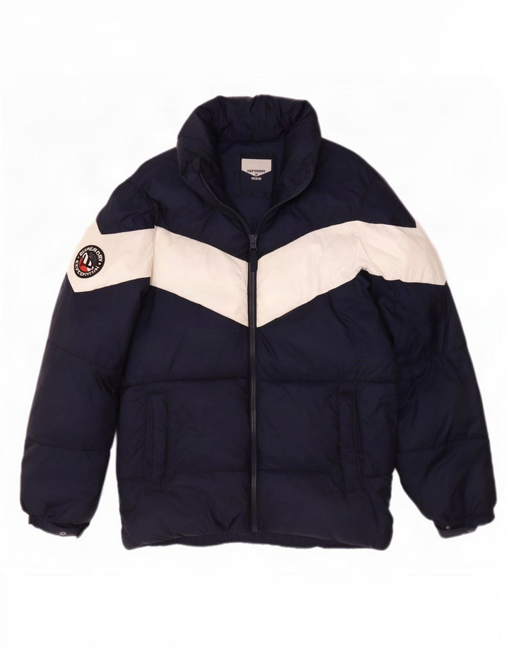 Jaqueta acolchoada masculina Superdry UK 36 poliéster colorblock azul marinho pequeno