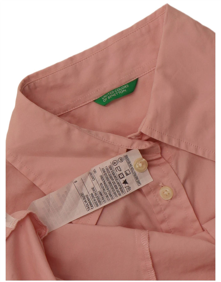 Camisa feminina Benetton UK 10 pequena algodão rosa