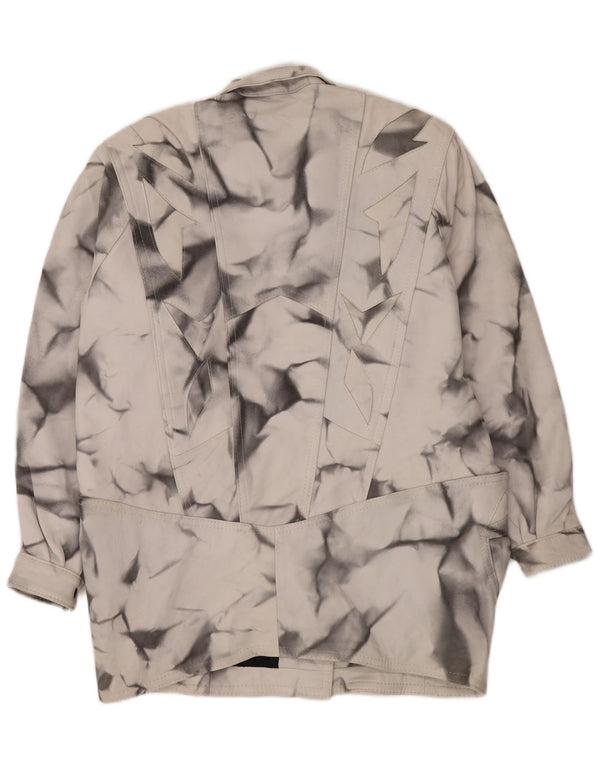 Casaco de couro feminino VINTAGE solto UK 20 2XL cinza geométrico