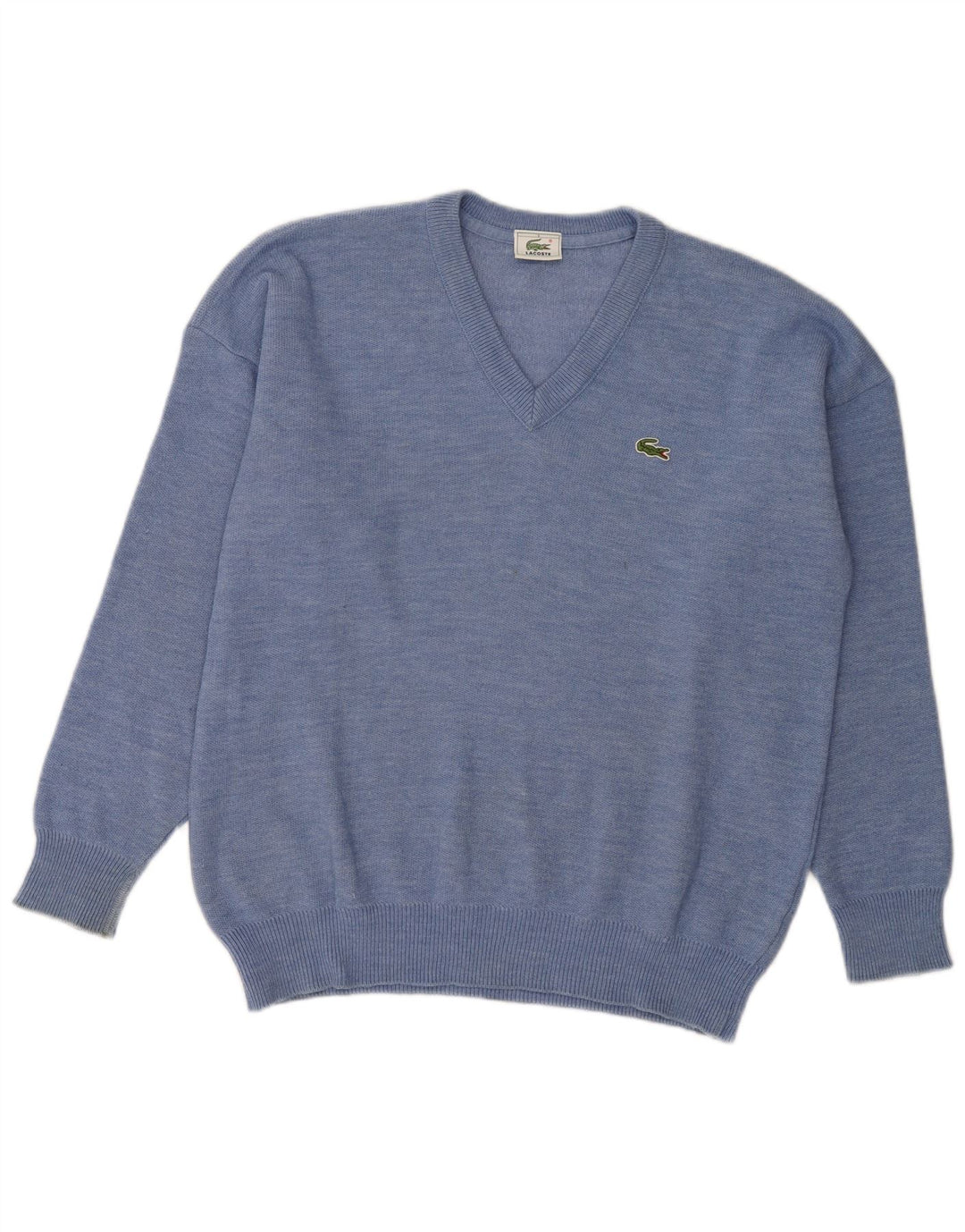 Suéter masculino Lacoste com decote em V tamanho 5 grande lã azul