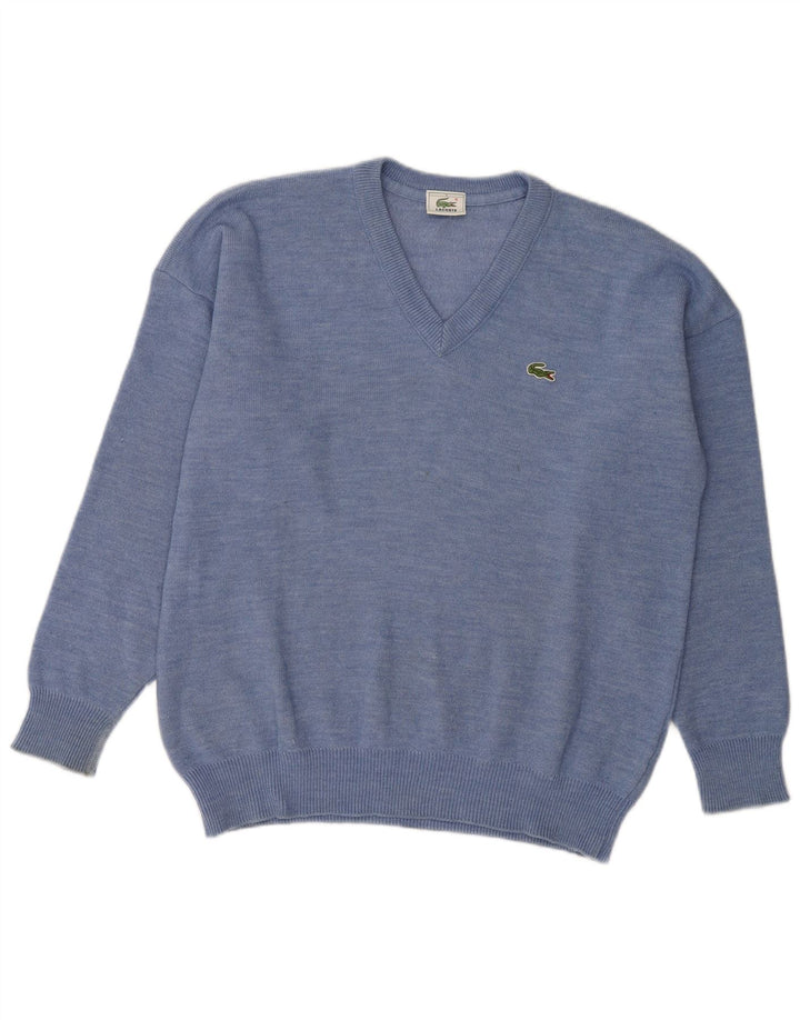 Suéter masculino Lacoste com decote em V tamanho 5 grande lã azul