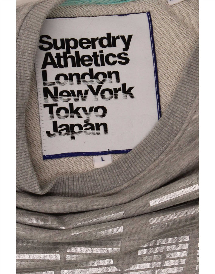 Suéter gráfico feminino Superdry UK 16 grande cinza manchado