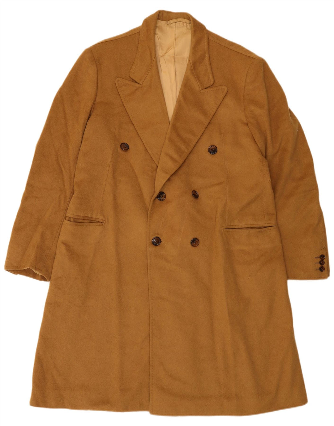 Vintage Mens Double Breasted Coat UK 36 Small Beige