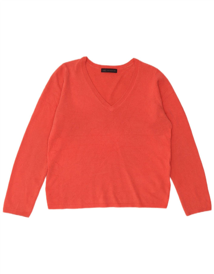 Suéter feminino Marks & Spencer com decote em V Reino Unido 12 acrílico vermelho médio