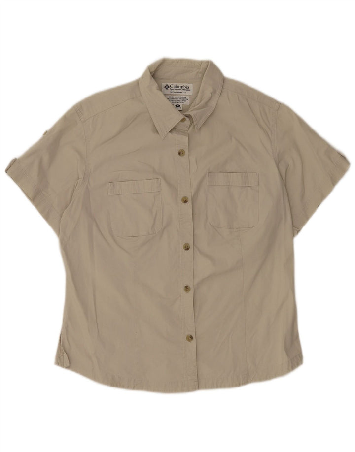Camisa feminina de manga curta Columbia UK 14 algodão bege médio