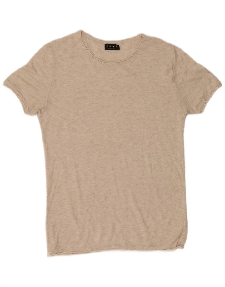 Zara Camiseta masculina Top médio bege manchado
