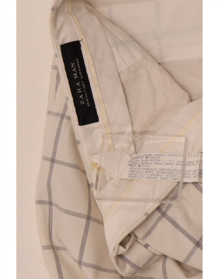 Zara Mens Slim Chino Calças EU 40 Médio W31 L33 Poliéster Xadrez Branco