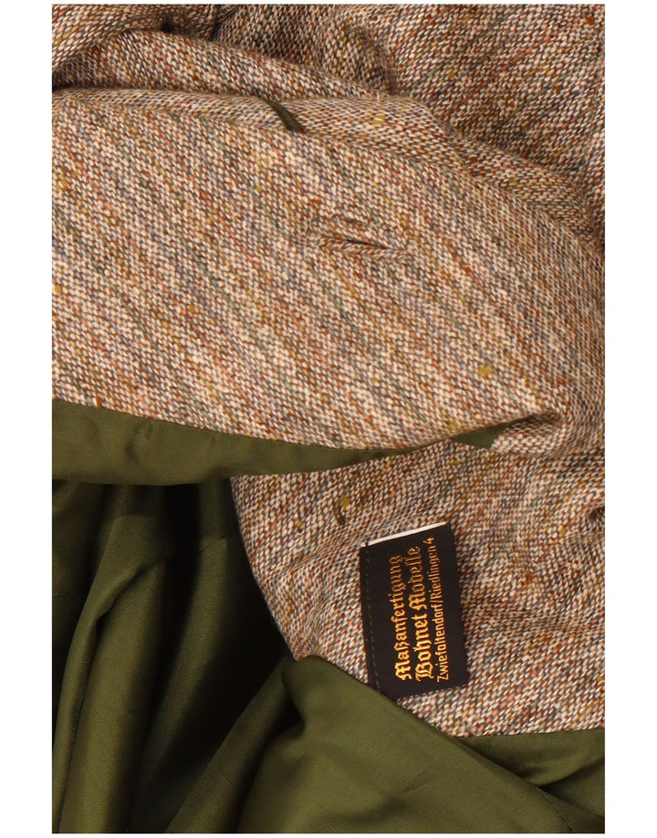 Jaqueta blazer feminina vintage com 3 botões Reino Unido 14 lã listrada cinza médio