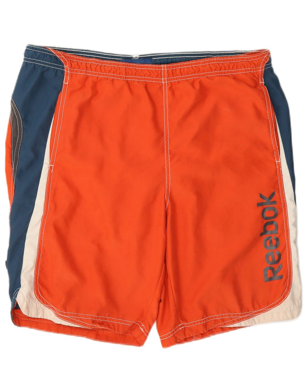 Shorts de natação masculinos Reebok Graphic médio laranja colorblock poliéster