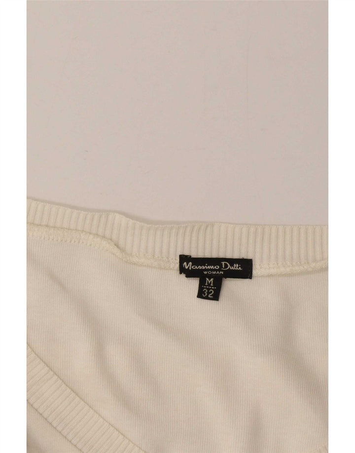 Suéter feminino Massimo Dutti cropped com decote em V Reino Unido 12 médio off white