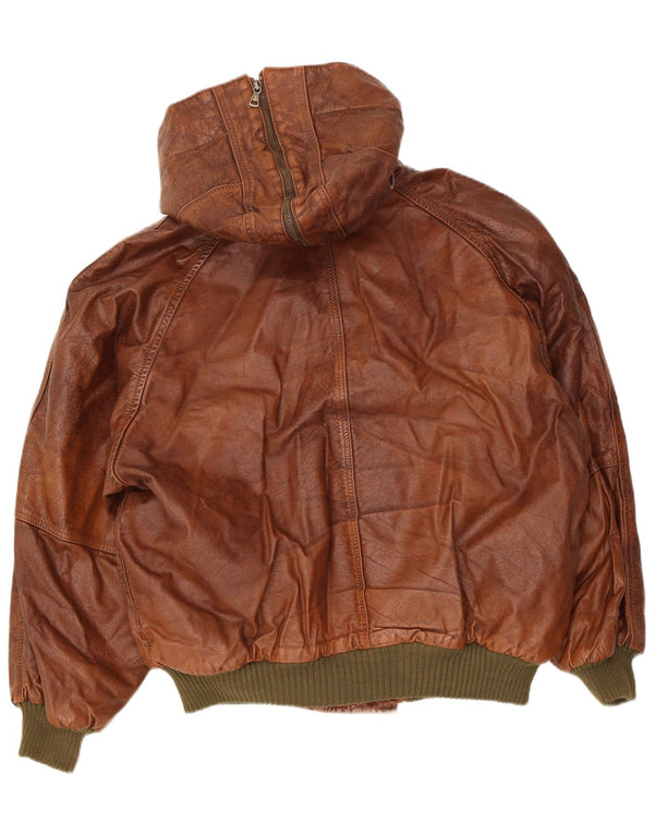 Jaqueta masculina de couro com capuz Charro UK 40 grande couro marrom colorblock